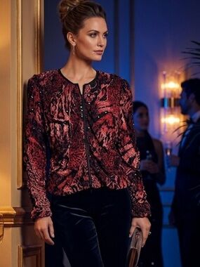 Joseph Ribkoff Red,pink & Black Textured Sequin Jacket